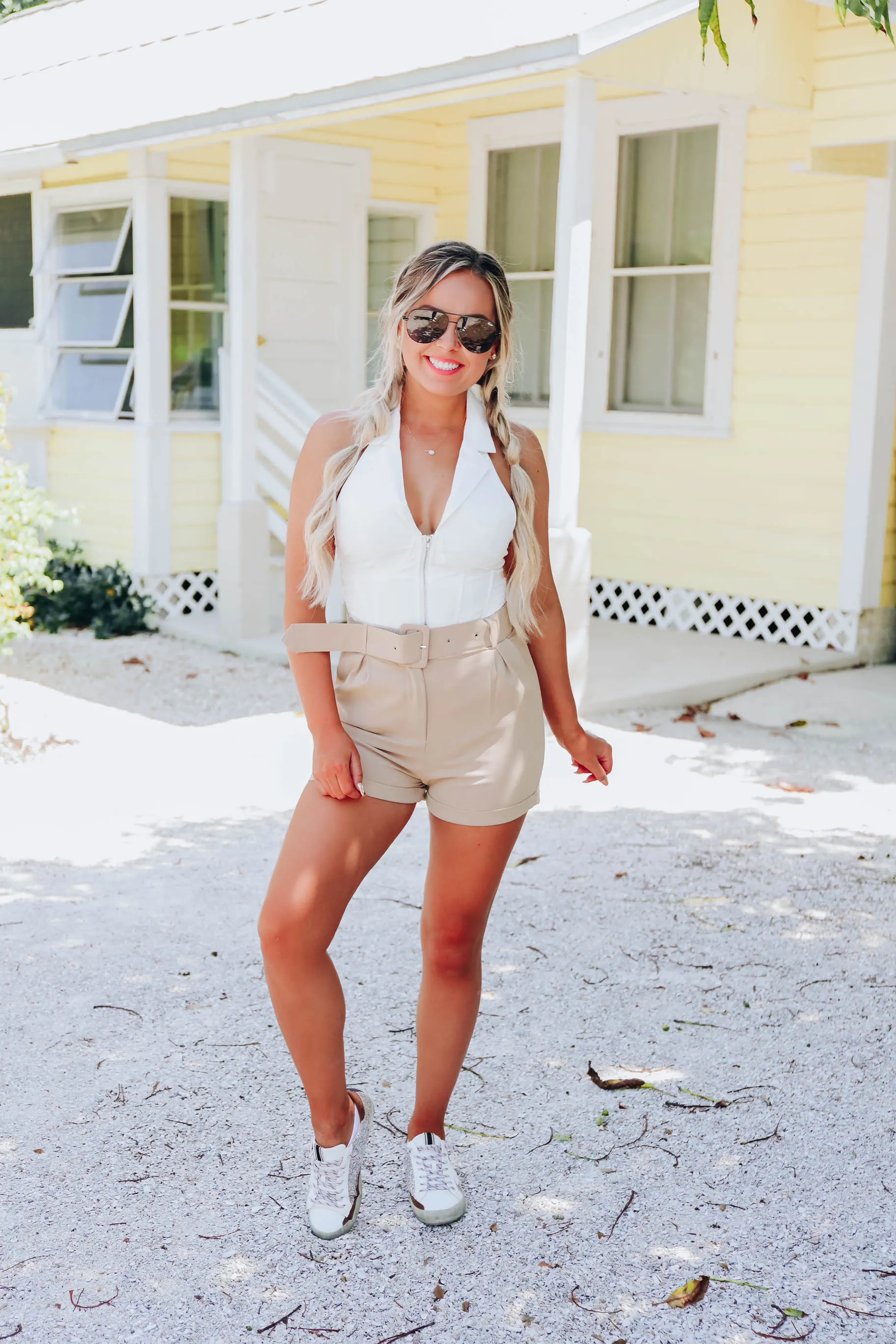 Dana Corset Collared Bodysuit - White