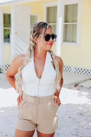 Dana Corset Collared Bodysuit - White