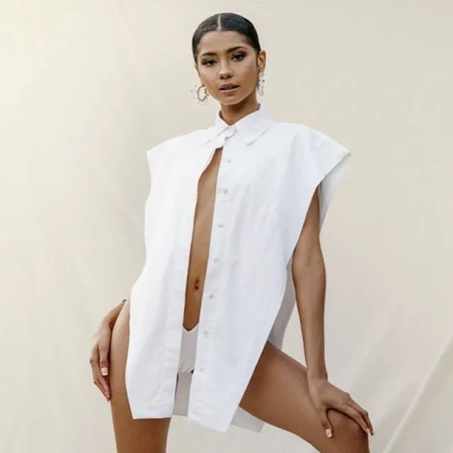 Deep V-Neck Bodysuit and Shirt Combo