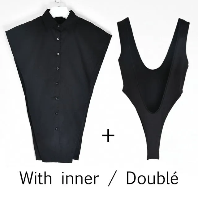Deep V-Neck Bodysuit and Shirt Combo