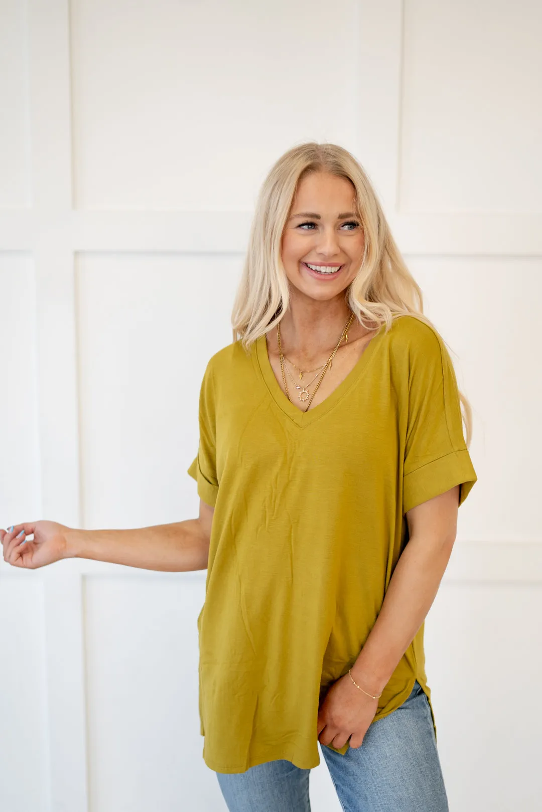 Desert Feels Tee High Low Hem V Neck Top