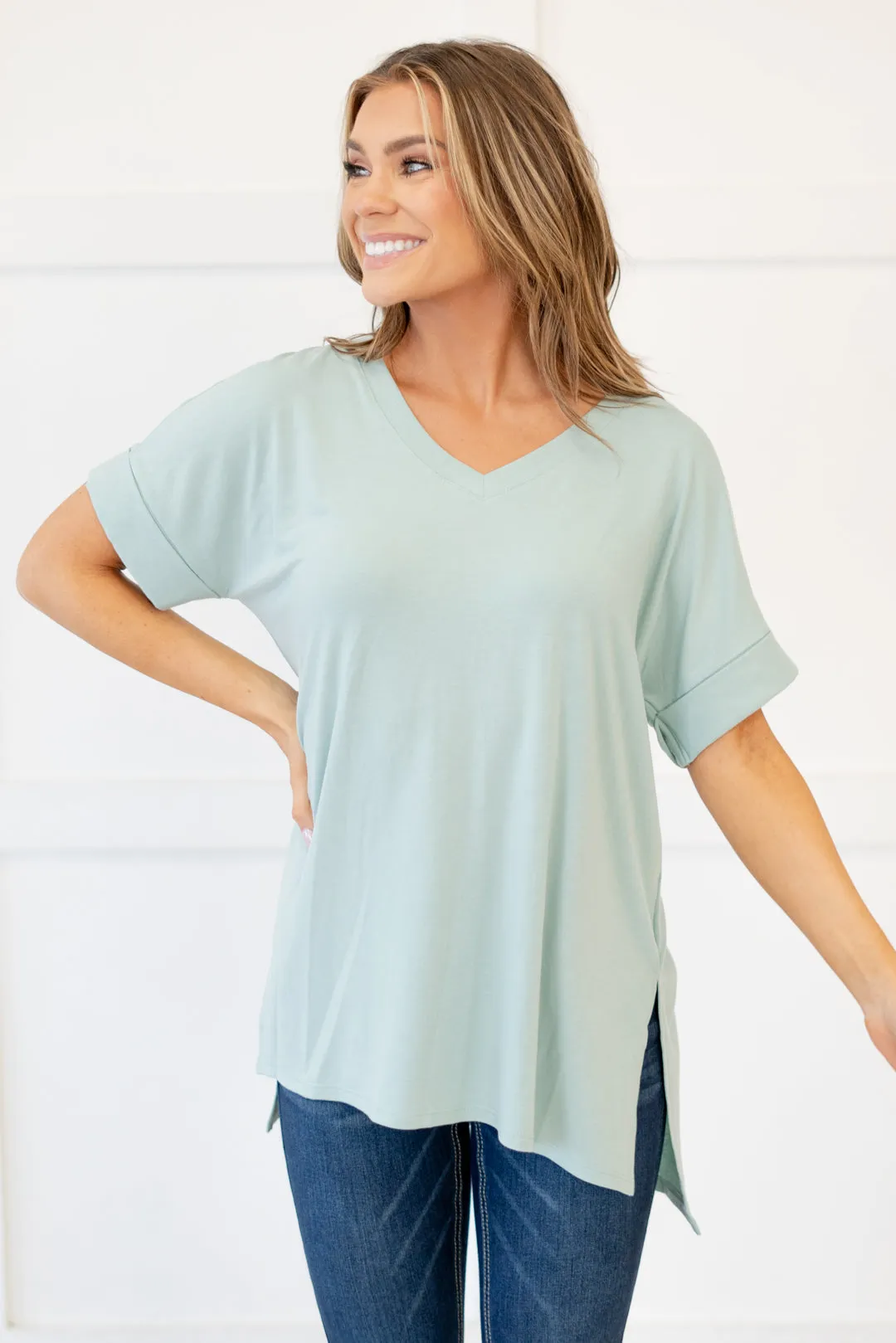 Desert Feels Tee High Low Hem V Neck Top