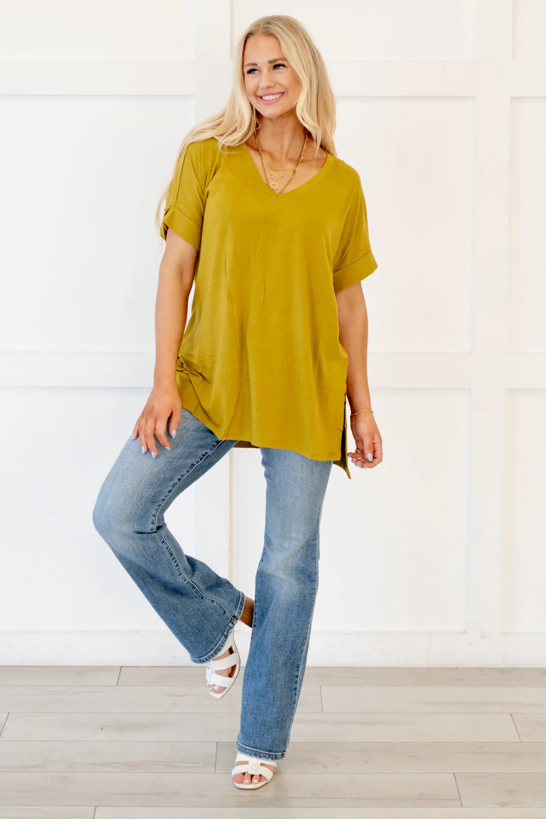 Desert Feels Tee High Low Hem V Neck Top