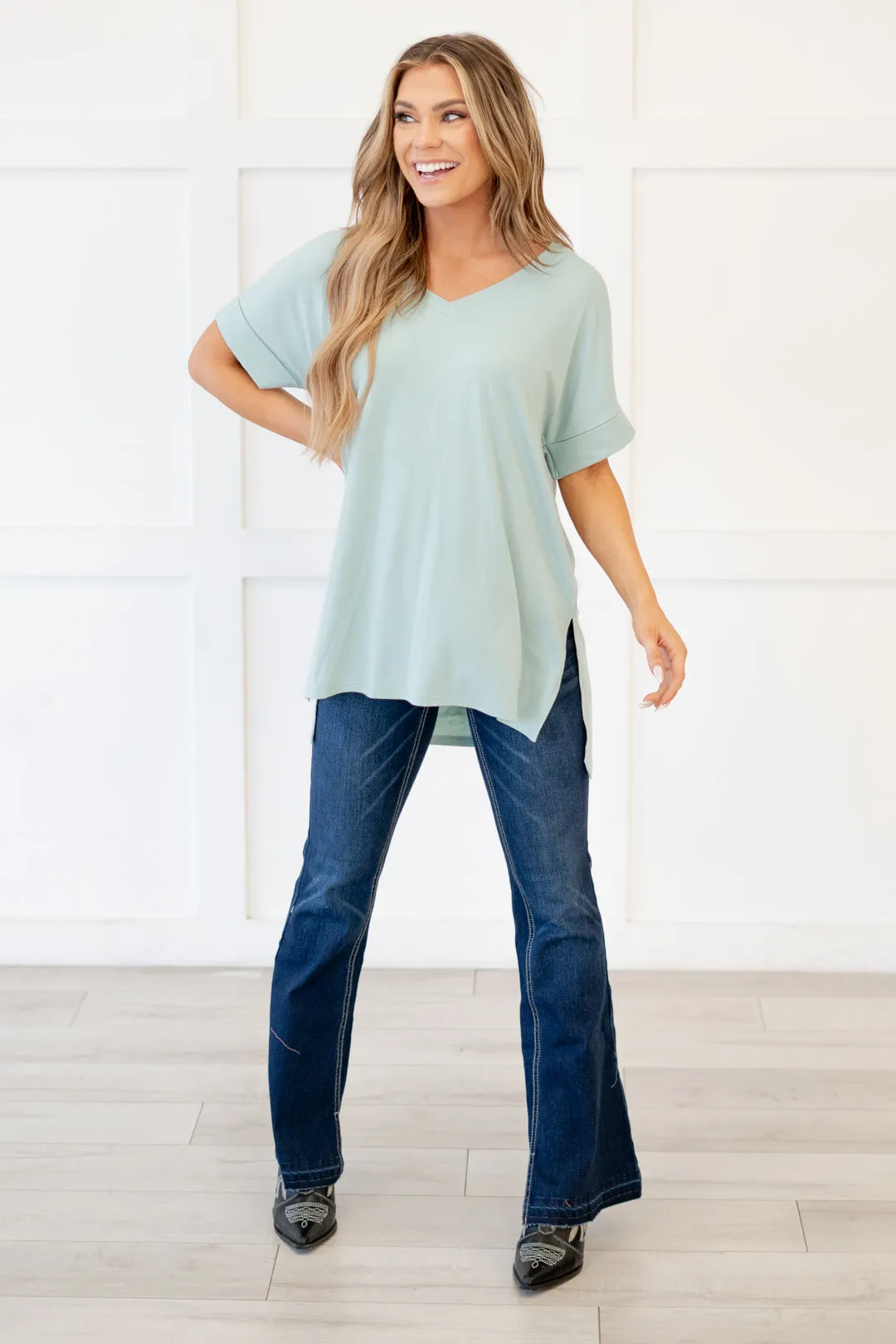 Desert Feels Tee High Low Hem V Neck Top