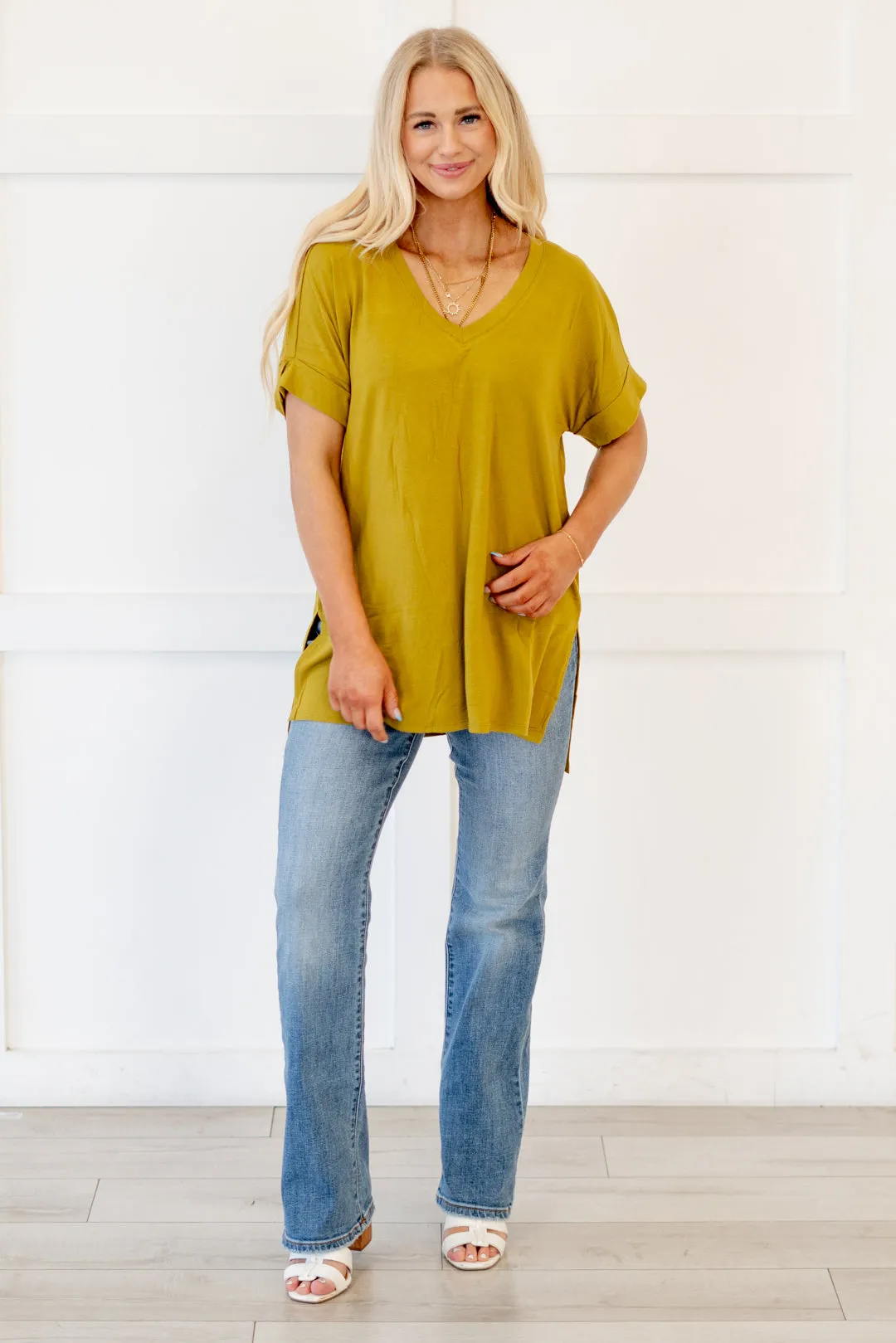 Desert Feels Tee High Low Hem V Neck Top