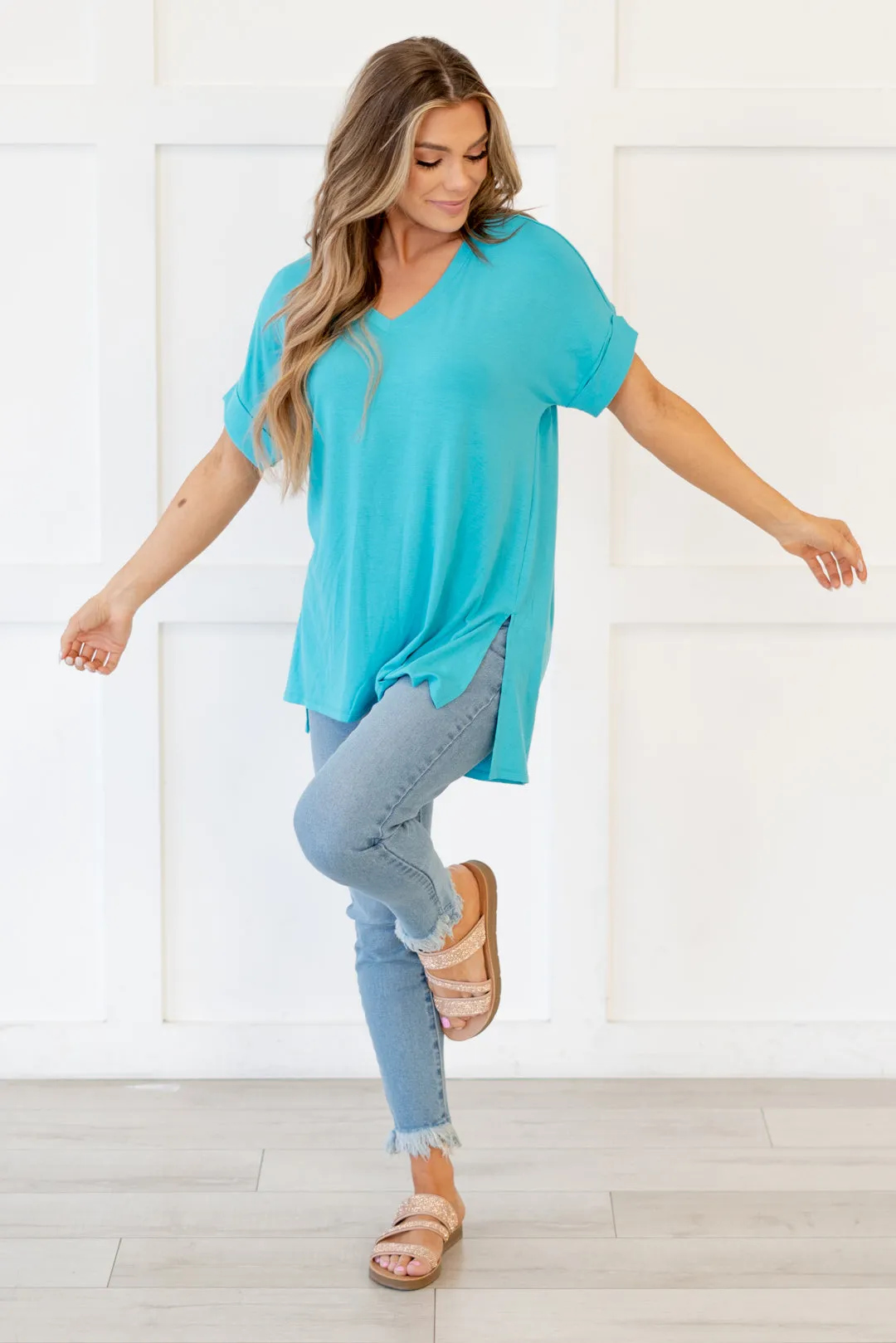Desert Feels Tee High Low Hem V Neck Top