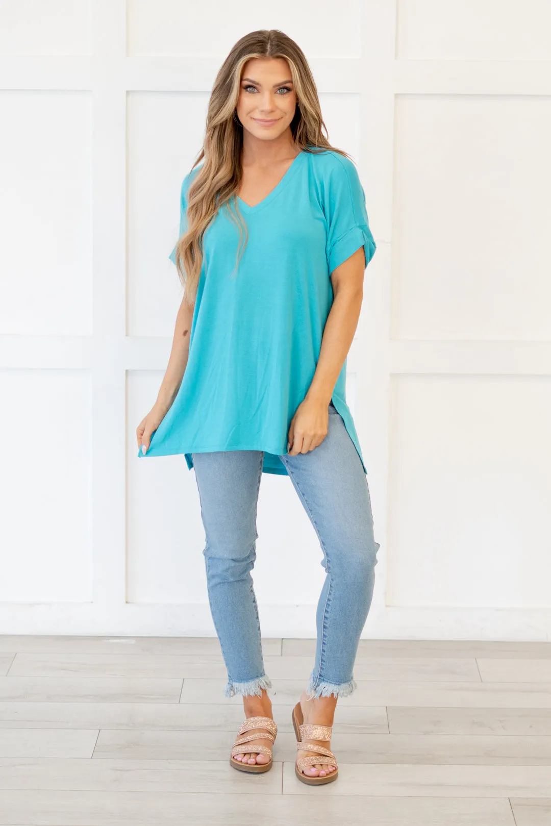 Desert Feels Tee High Low Hem V Neck Top