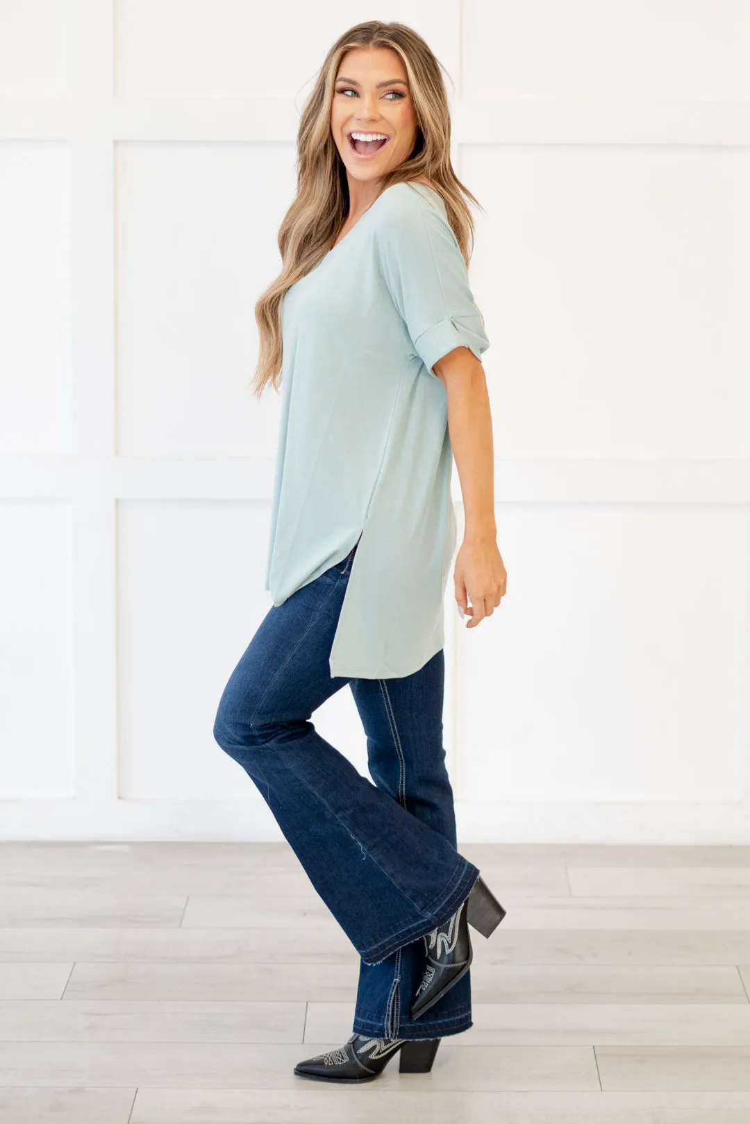 Desert Feels Tee High Low Hem V Neck Top