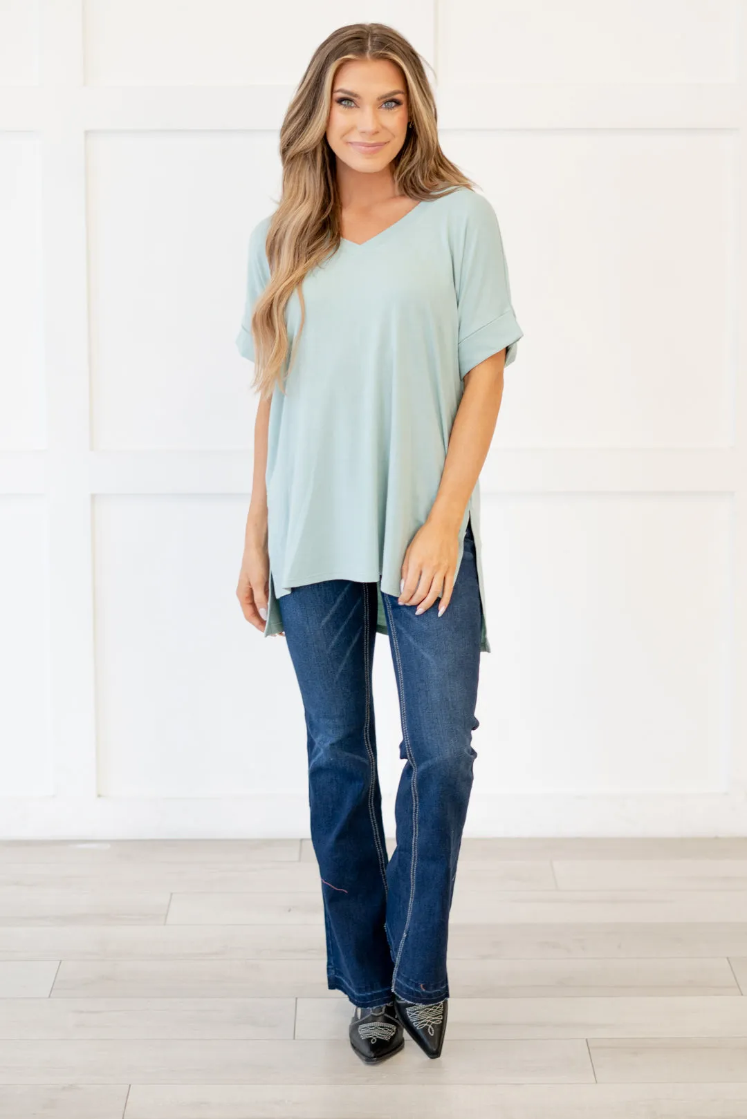 Desert Feels Tee High Low Hem V Neck Top