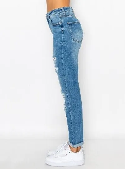 DESTRUCTED CUFFED MOM JEANS
