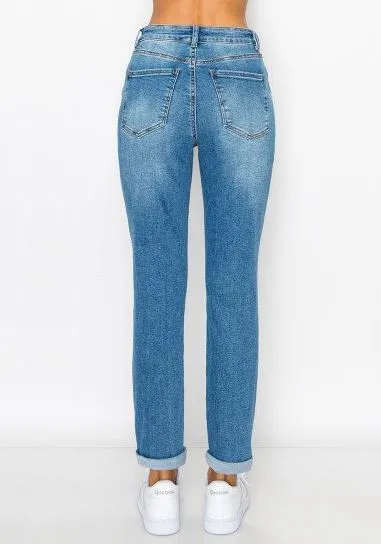 DESTRUCTED CUFFED MOM JEANS