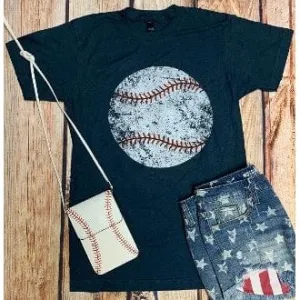 DISTRESSED BASEBALL CREW NECK T-SHIRT