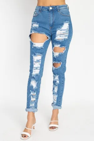 Distressed Straight Leg Jeans