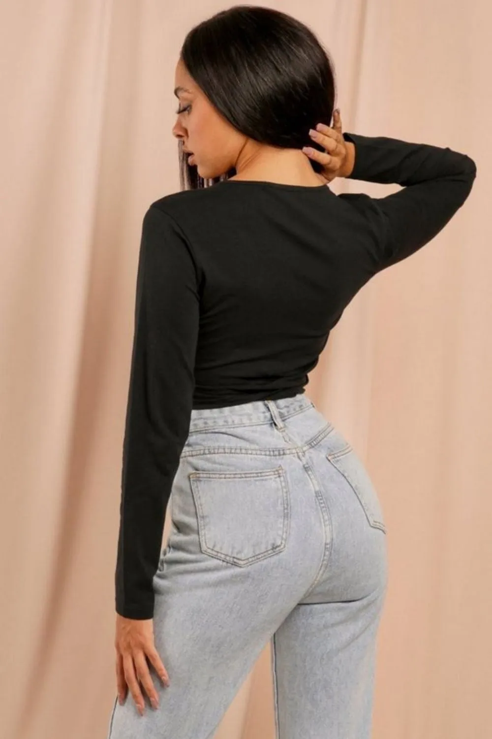 Drawstring At The Front Long Sleeve Crop Top