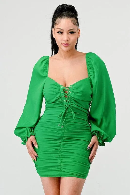 DRAWSTRING MINI DRESS