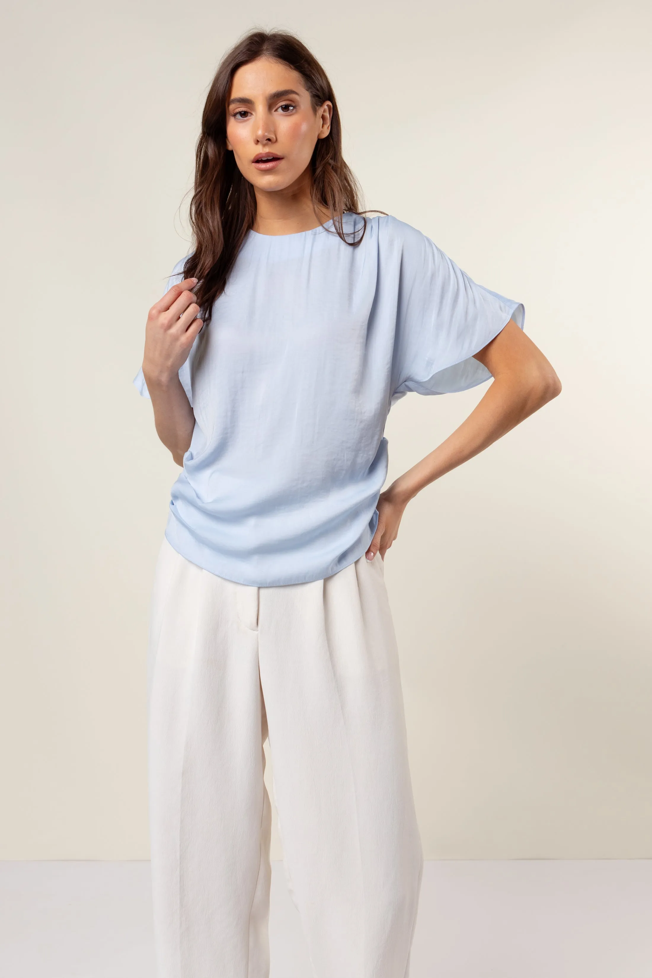 Drop Shoulder Blouse With Invisible Zipper