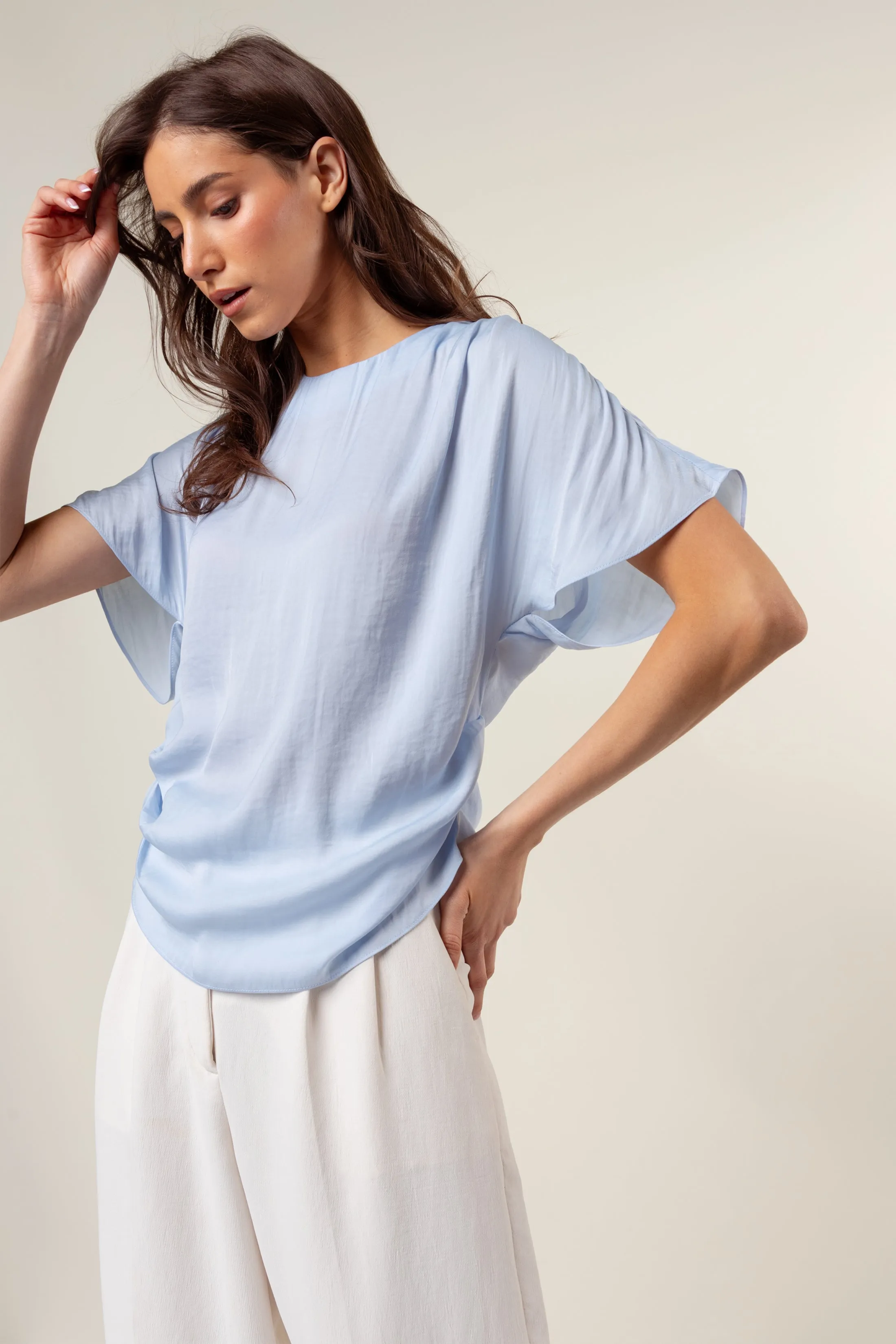 Drop Shoulder Blouse With Invisible Zipper
