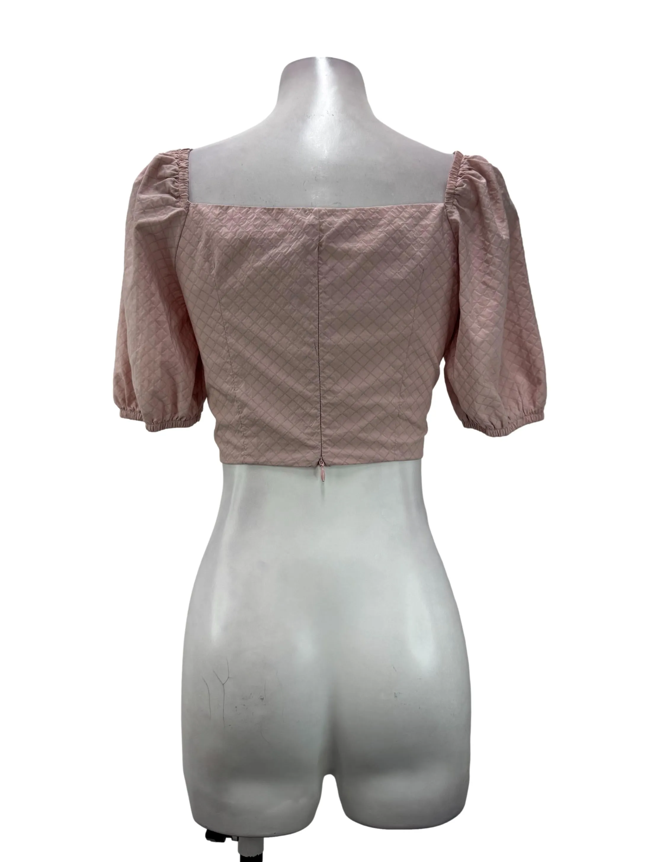 Dusty Rose Puff Sleeve Ruched Crop Top