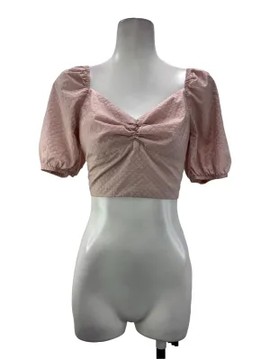 Dusty Rose Puff Sleeve Ruched Crop Top