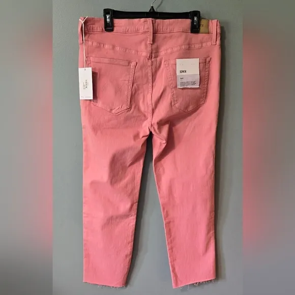 Edwin Bree High-Rise Slim Straight-Leg Jeans Pink Plus Size 33 NWT New Barbie