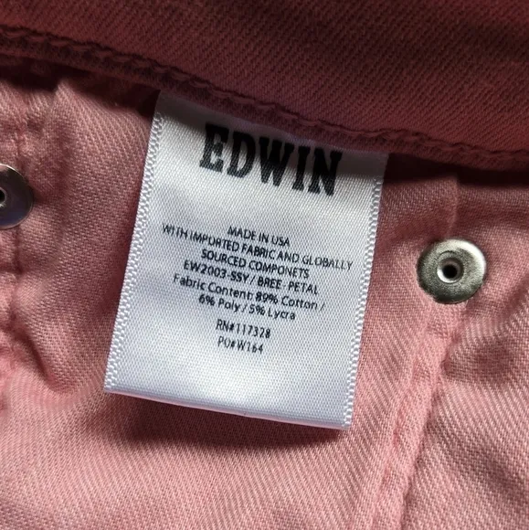 Edwin Bree High-Rise Slim Straight-Leg Jeans Pink Plus Size 33 NWT New Barbie
