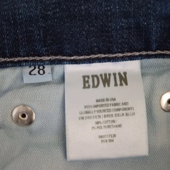 Edwin Bree High Waist Raw Hem Ankle Straight Leg Dejablue