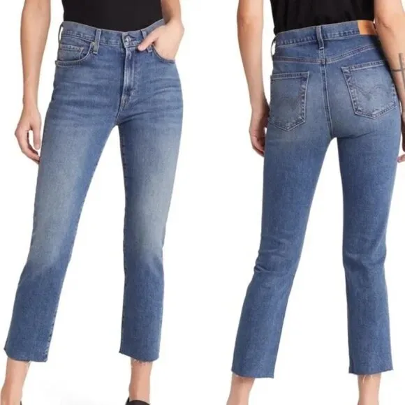 Edwin Bree High Waist Raw Hem Ankle Straight Leg Dejablue