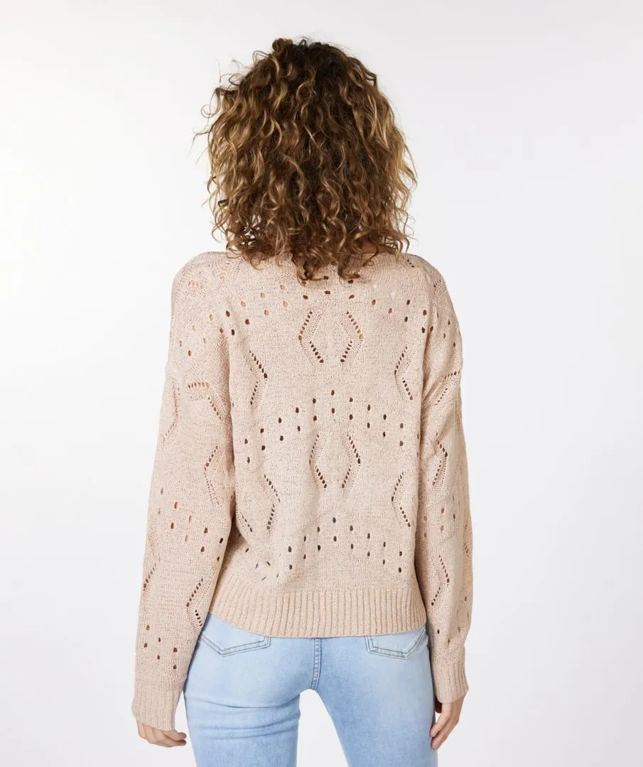 Esqualo Sweater V-Neck Ajour in Sand