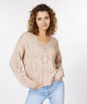 Esqualo Sweater V-Neck Ajour in Sand