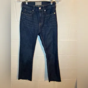Everlane Dark Blue mid rise Frayed raw cut Hem straight leg Jeans size 25