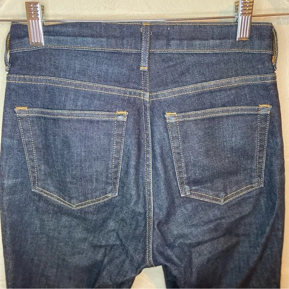 Everlane Dark Blue mid rise Frayed raw cut Hem straight leg Jeans size 25