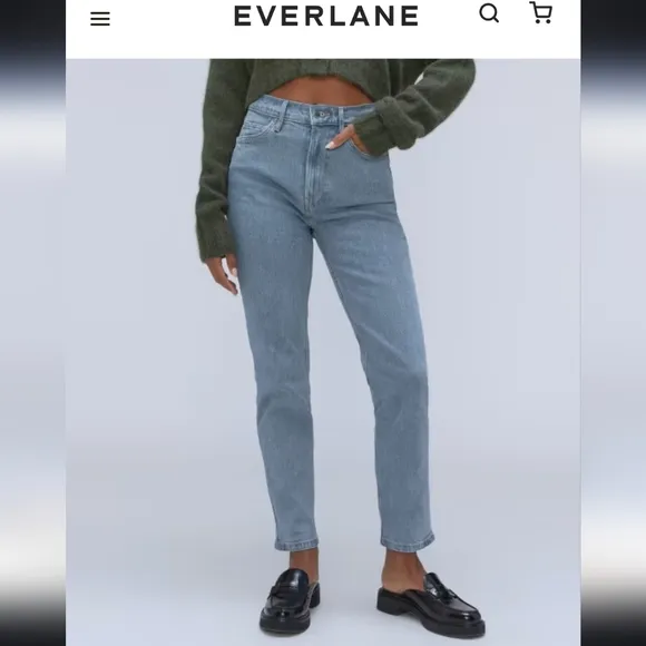 EVERLANE The Cheeky Jean Blue High Rise Straight Leg Size 29 Crops