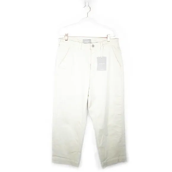 Everlane Womens Beige Khaki High Waisted Straight Leg Crop Jeans Size 14 Denim