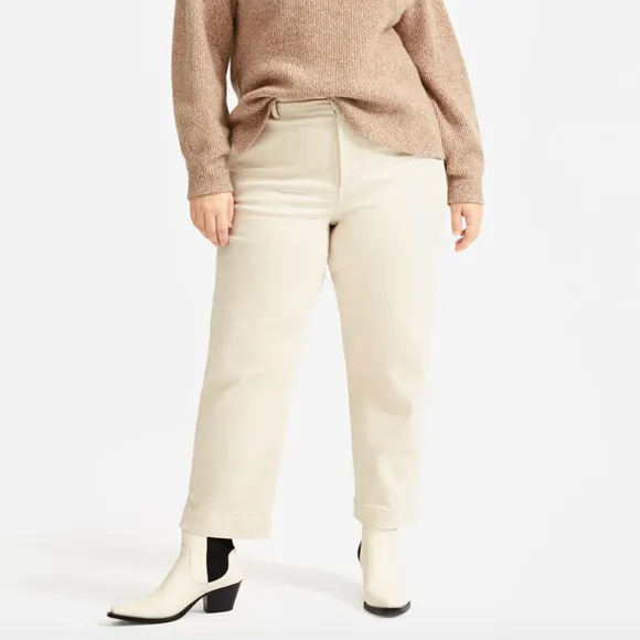 Everlane Womens Beige Khaki High Waisted Straight Leg Crop Jeans Size 14 Denim