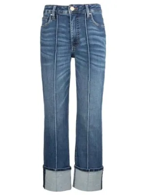 FAY HIGH RISE FAB AB  STRAIGH LEG-ROLL UPIN TUCK