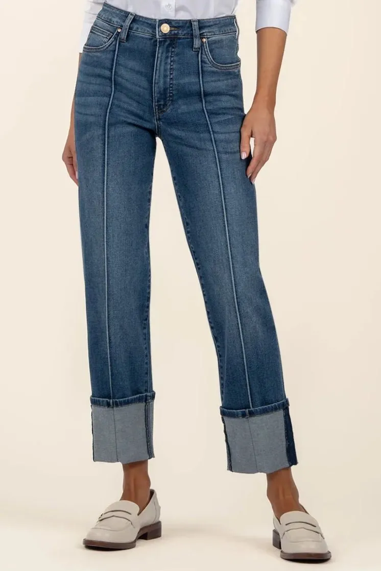 FAY HIGH RISE FAB AB  STRAIGH LEG-ROLL UPIN TUCK