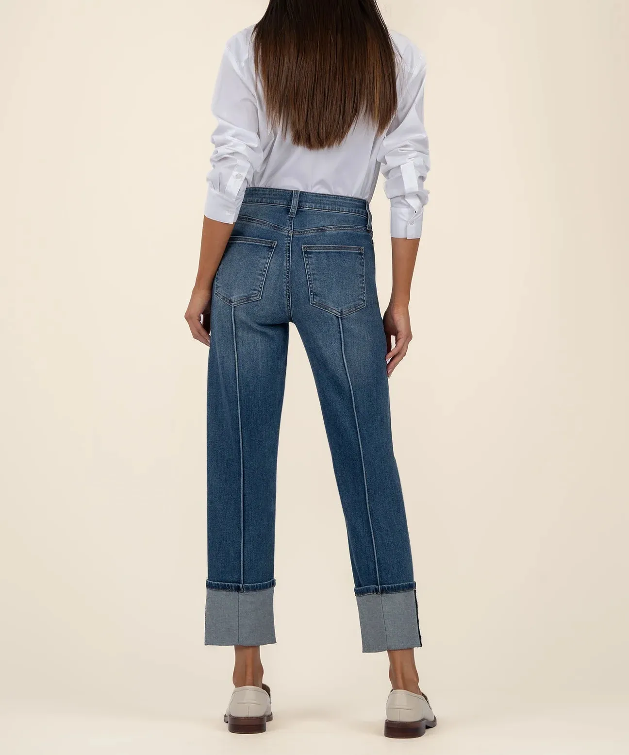 FAY HIGH RISE FAB AB  STRAIGH LEG-ROLL UPIN TUCK