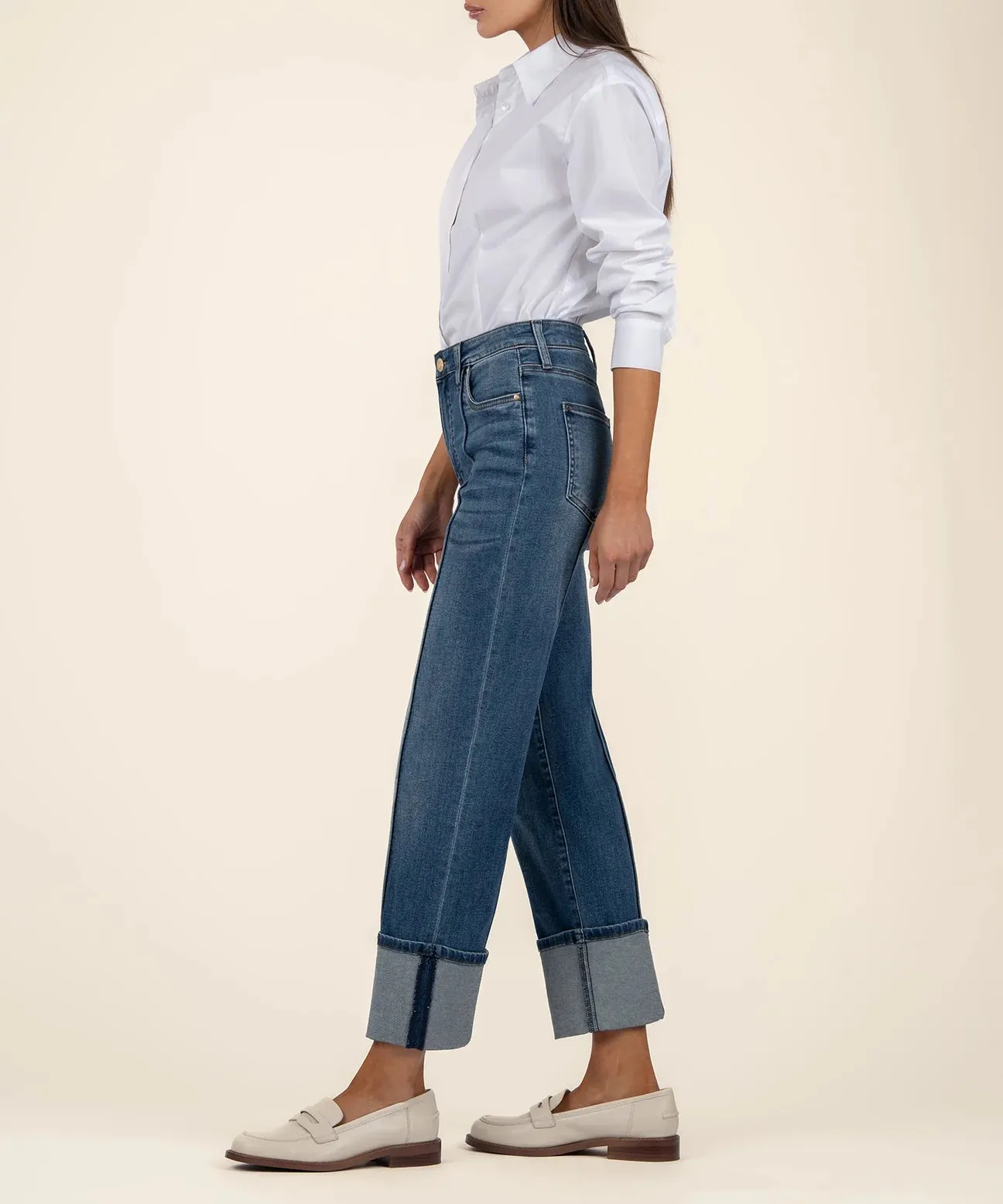 FAY HIGH RISE FAB AB  STRAIGH LEG-ROLL UPIN TUCK