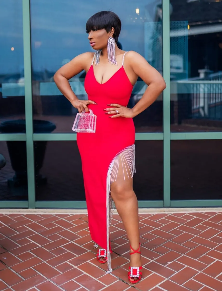 FINAL SALE! Miriam- Crystal Tassels Bandage Dress (CLEARANCE OUTLET! Final Sale/No Return/No Exchange!)