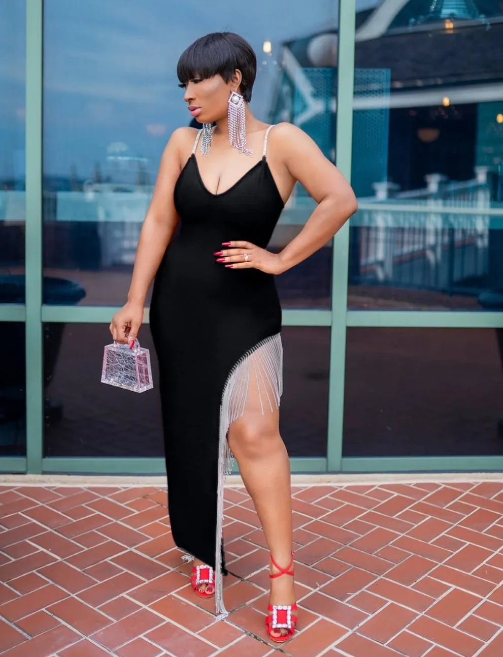 FINAL SALE! Miriam- Crystal Tassels Bandage Dress (CLEARANCE OUTLET! Final Sale/No Return/No Exchange!)