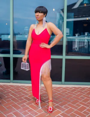 FINAL SALE! Miriam- Crystal Tassels Bandage Dress (CLEARANCE OUTLET! Final Sale/No Return/No Exchange!)