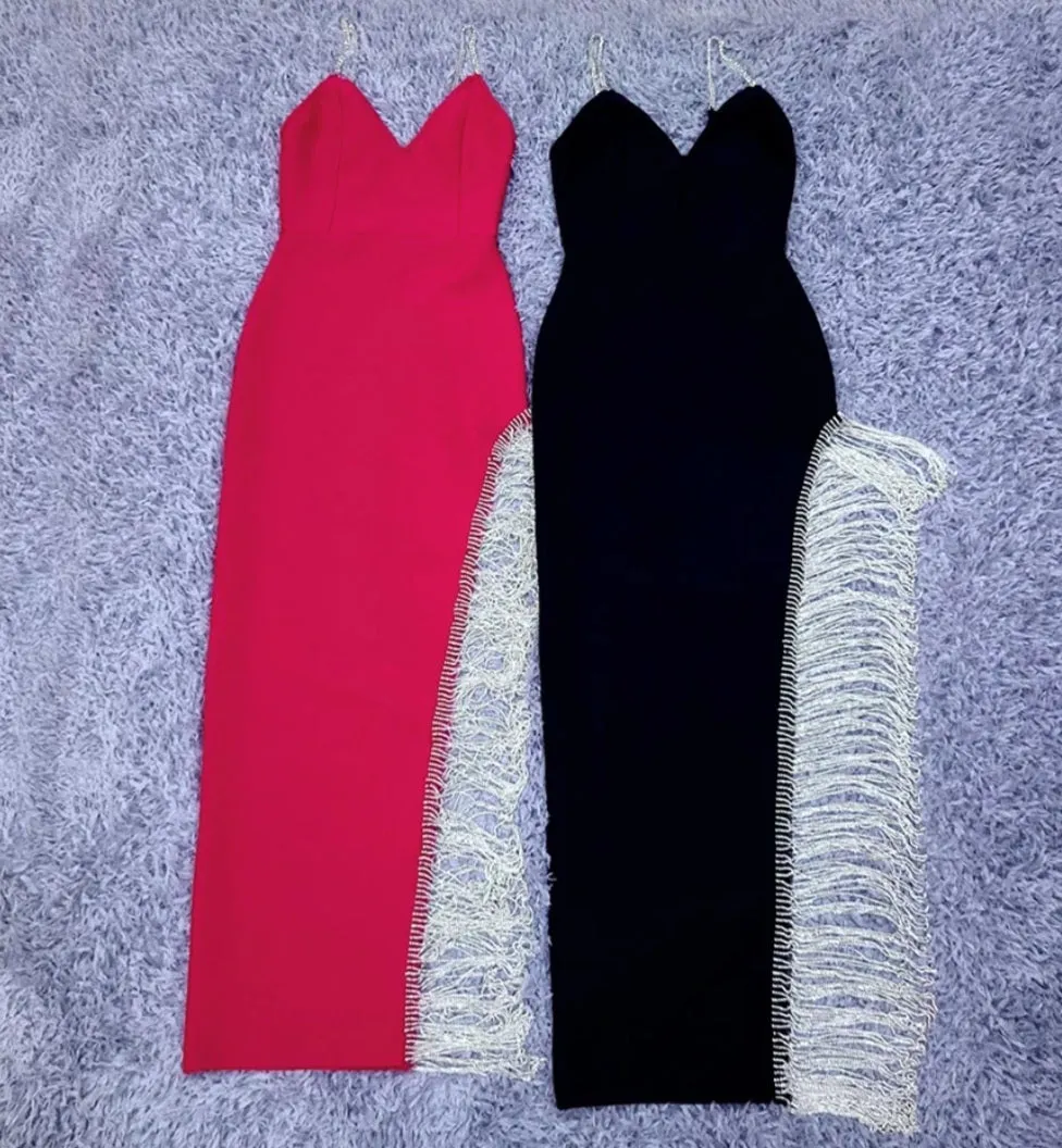 FINAL SALE! Miriam- Crystal Tassels Bandage Dress (CLEARANCE OUTLET! Final Sale/No Return/No Exchange!)