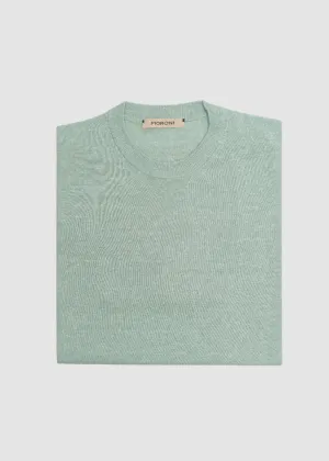 FIORONI T-SHIRT IN VERDE LINEN CREW