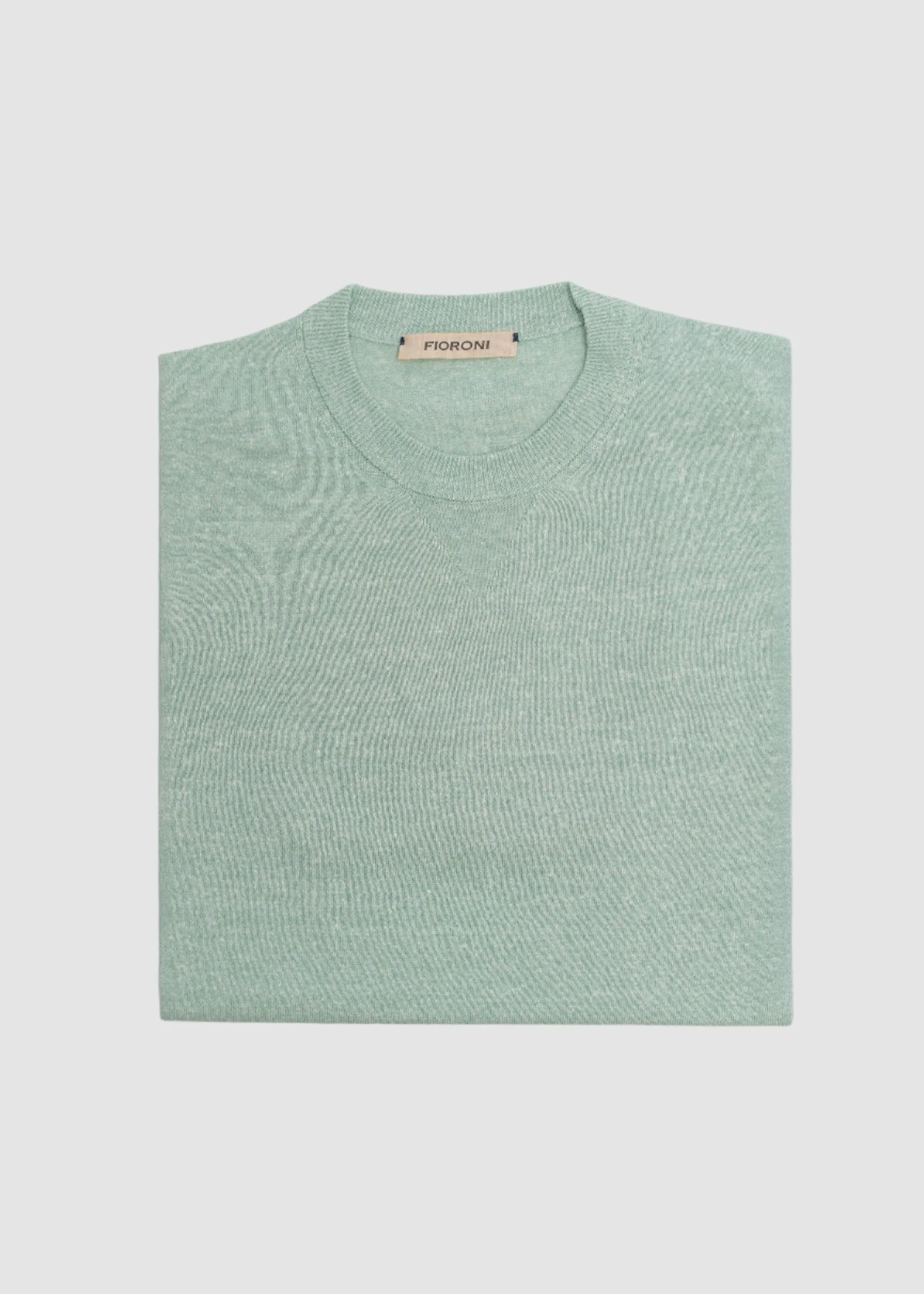 FIORONI T-SHIRT IN VERDE LINEN CREW