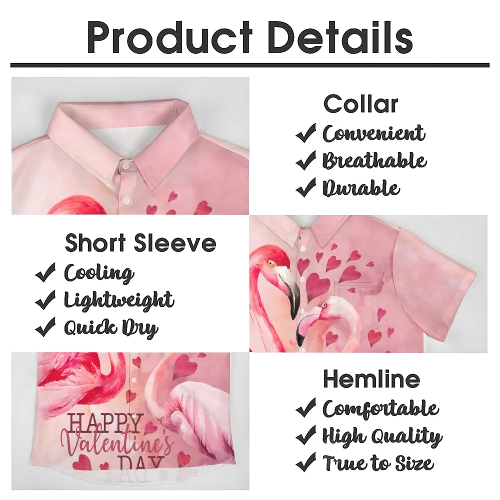 Flamingo Happy Valentine's Day Print Short Sleeve Shirt 2411008179