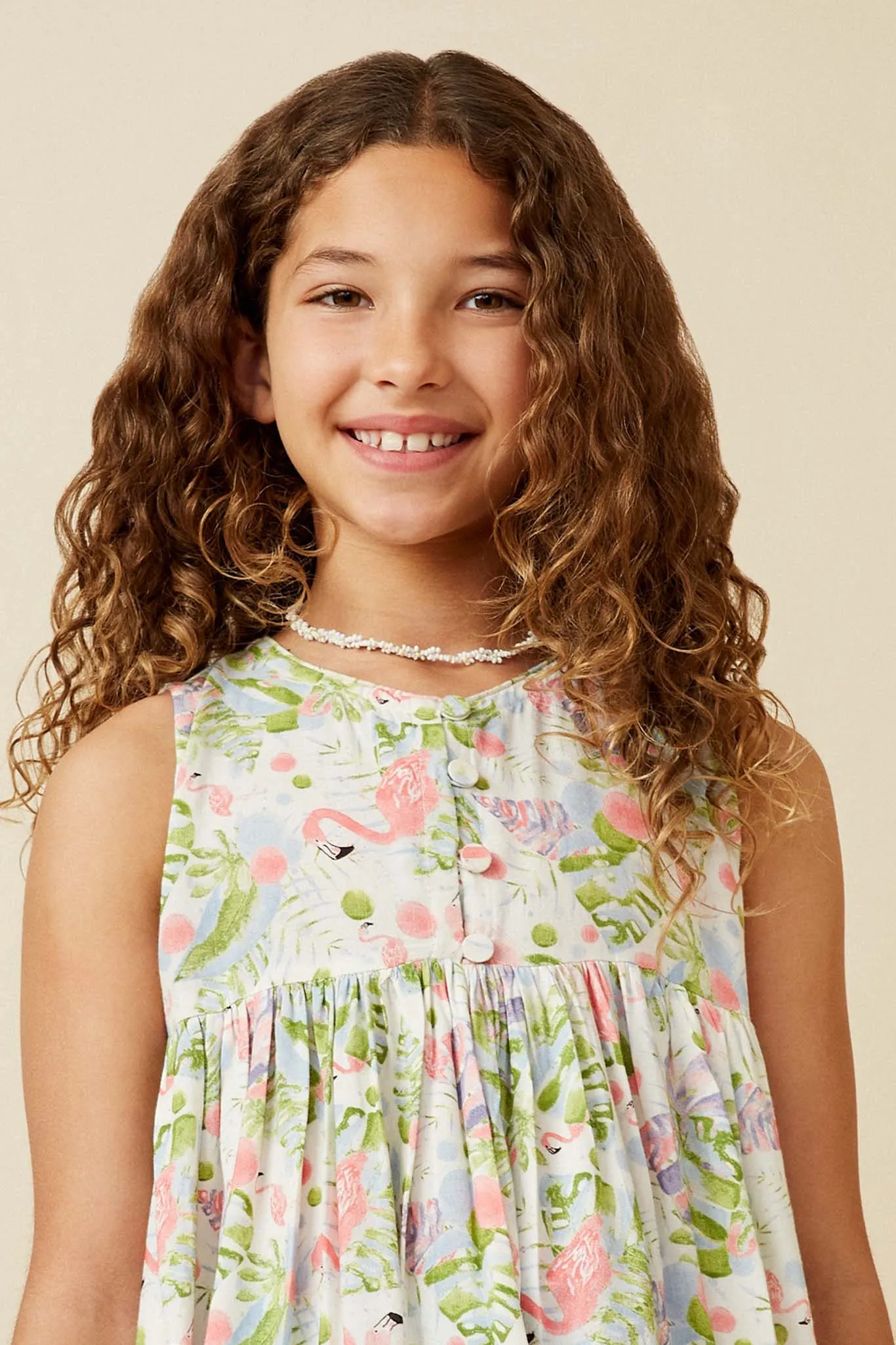 Flamingo Print Button Detail Swing Top
