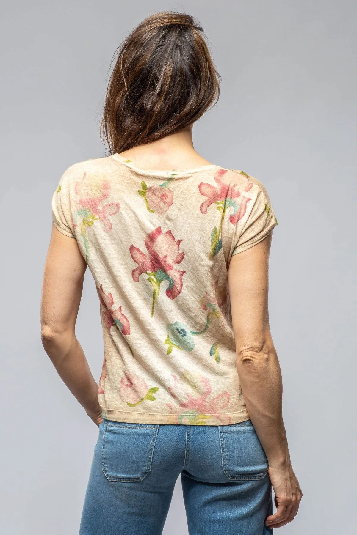 Flower Print V-Neck Cap Sleeve T-Shirt