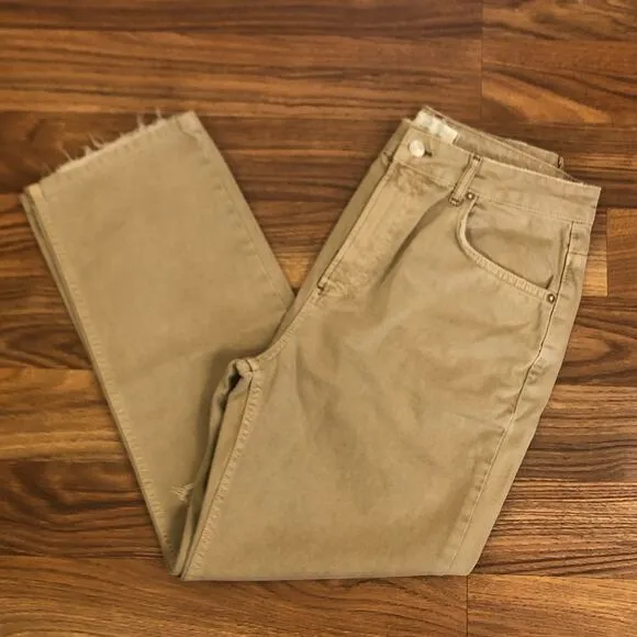 Free People We The Free Dakota Straight Leg Jeans Tan Distressed Denim Size 31