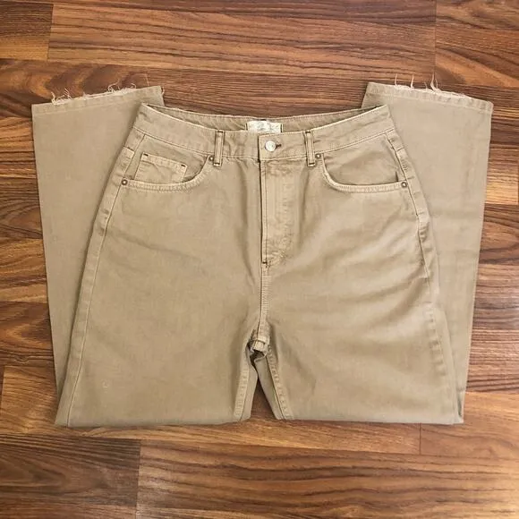 Free People We The Free Dakota Straight Leg Jeans Tan Distressed Denim Size 31