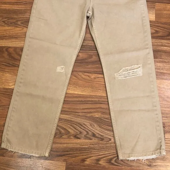 Free People We The Free Dakota Straight Leg Jeans Tan Distressed Denim Size 31